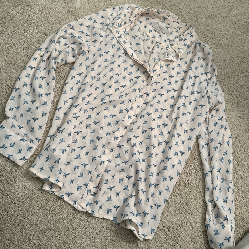Women’s White and Blue Patterned Shirt